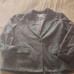 Women's Brown Tweed Blazer With Single Front Button And Classy Slit In Back